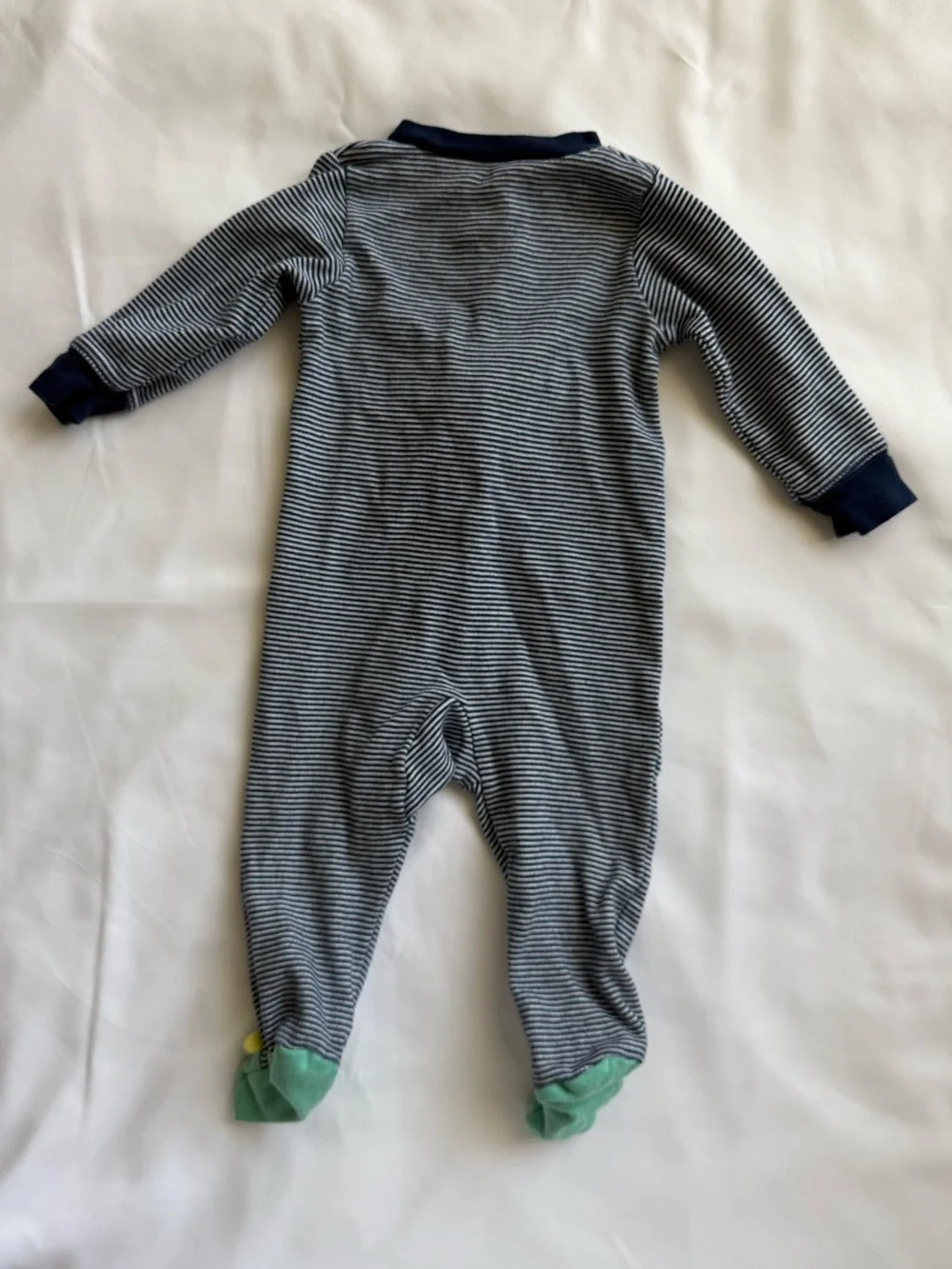 Carter's Navy and White Striped Footed One-Piece with Green Monster Feet